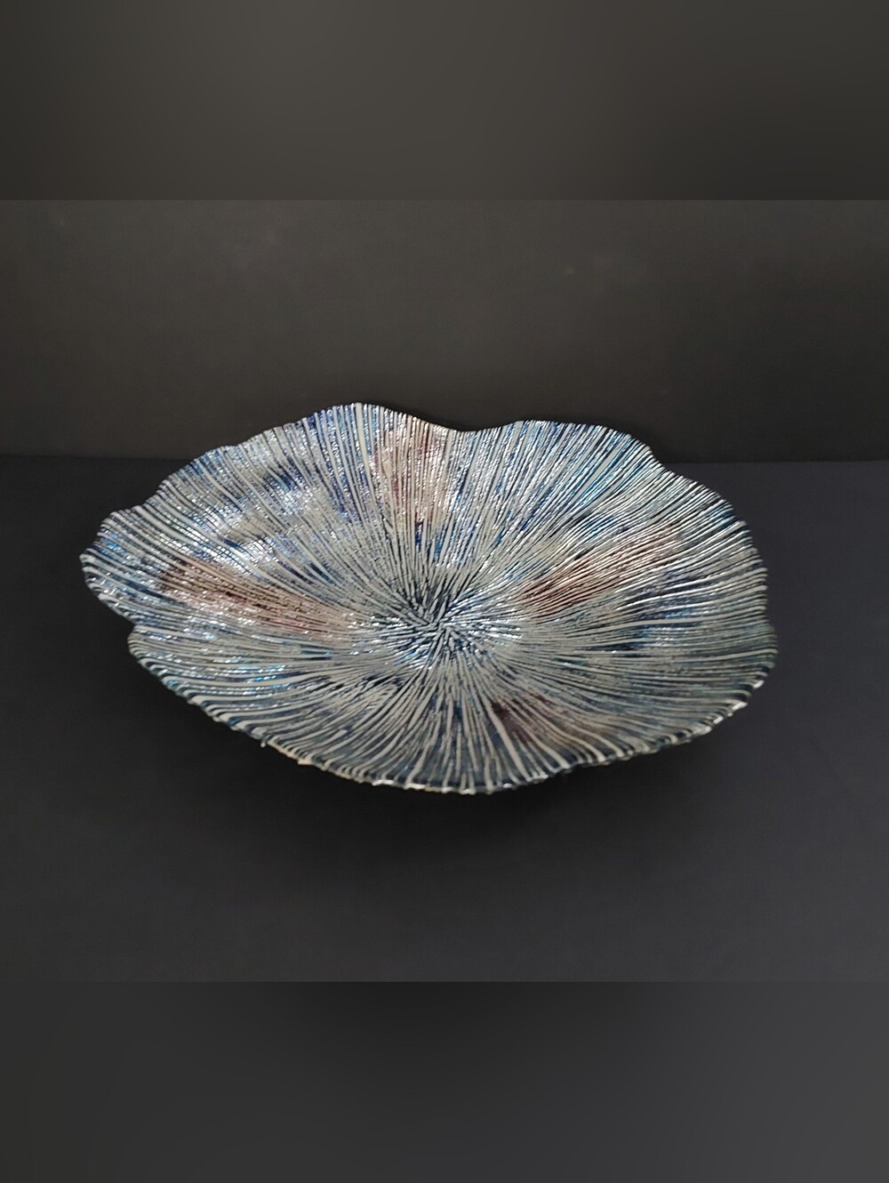 VTG Art Glass Centerpiece Bowl Reverse Hand Painted LARGE 15”